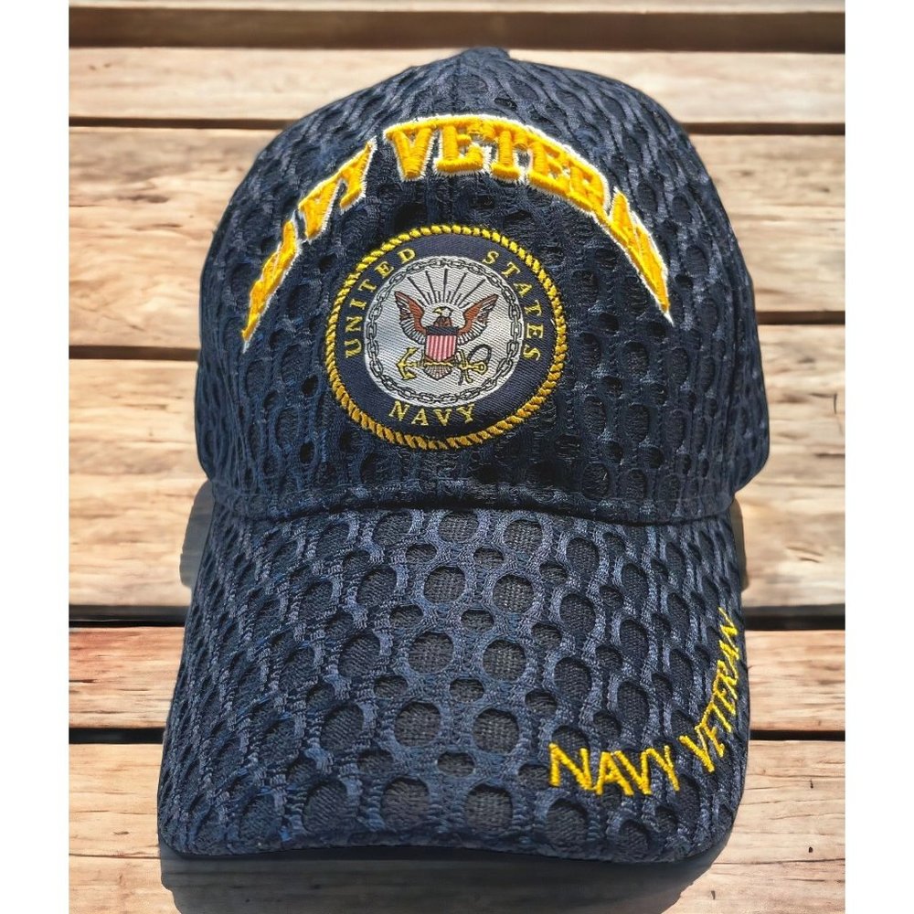 US Navy Veteran Hat United State Eagle Emblem Strapback Cap USN Military Vet